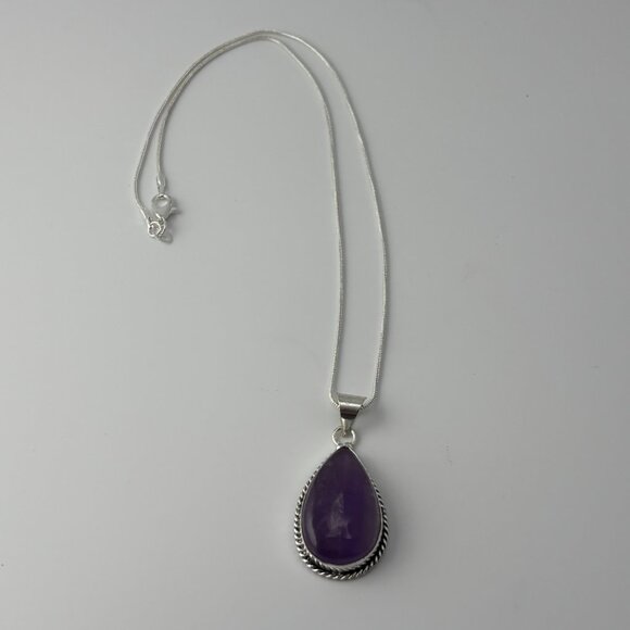 Natural Pear Shaped Amethyst Pendant Necklace - Picture 2 of 5